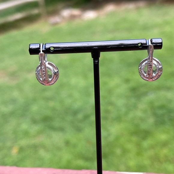 Solid Sterling Silver (.925) and Bezel Set Crystal Leverback Earrings - Picture 3 of 6